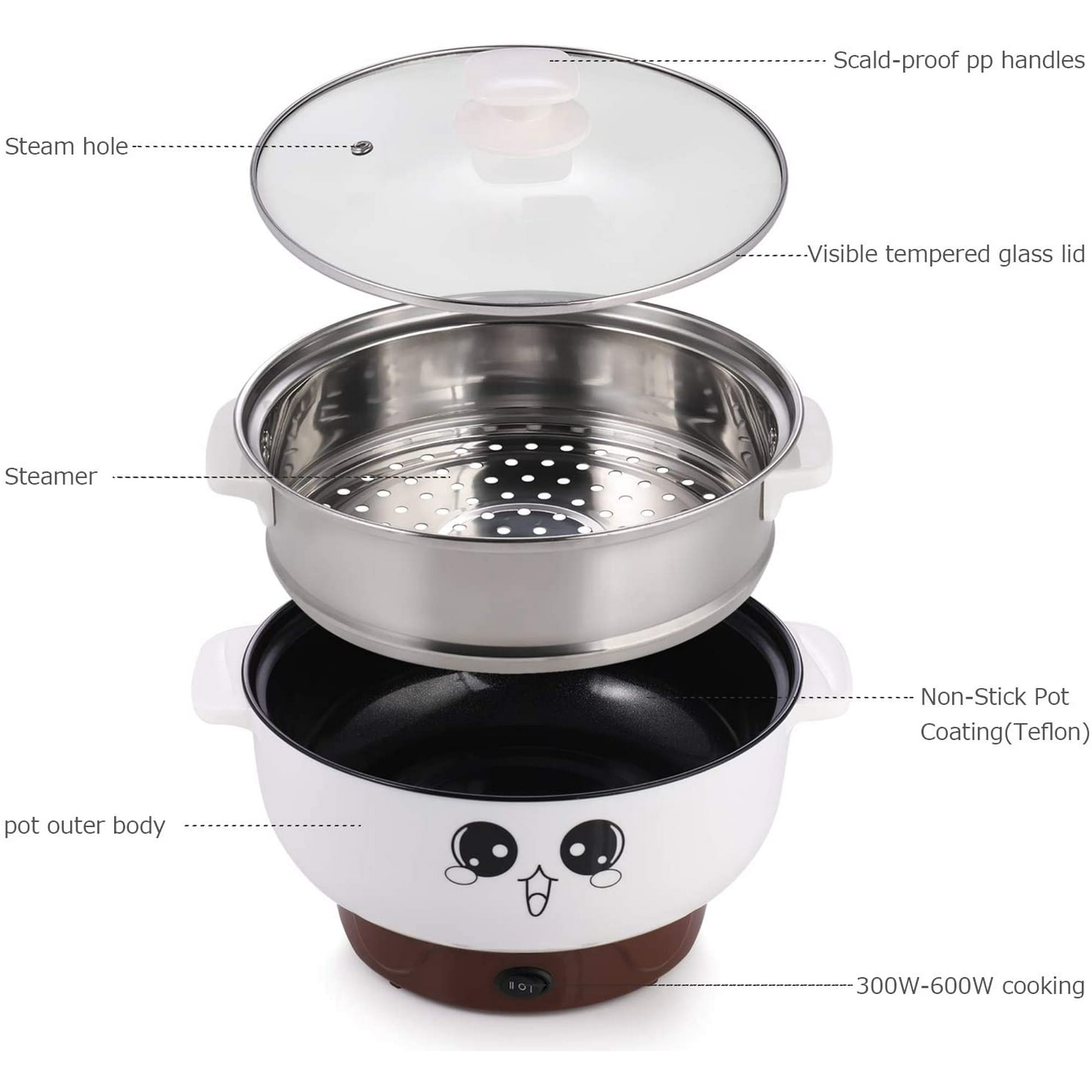 Topchances 4 In 1 Multi Function Electric Skillet Wok Electric Cooker Hot Pot For Cook Rice Fried Noodles Stew Soup Steamed Fish Boiled Egg Small Non