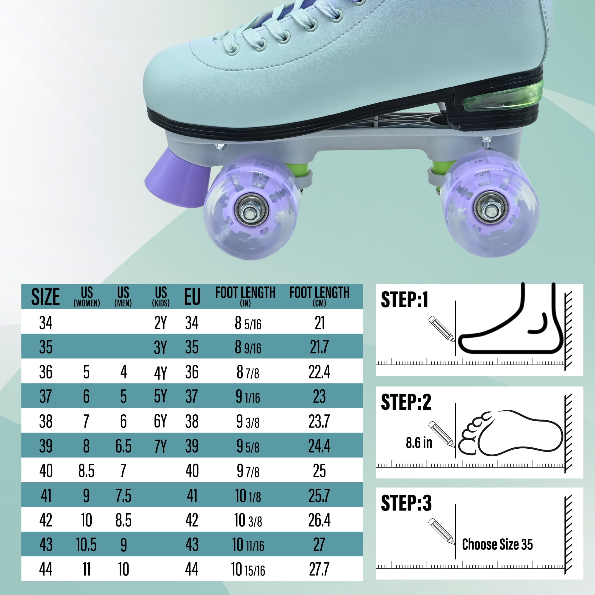 JZY Quad Roller Skates with Light-Up Wheels,High-Top Design for Women, Men & Teens
