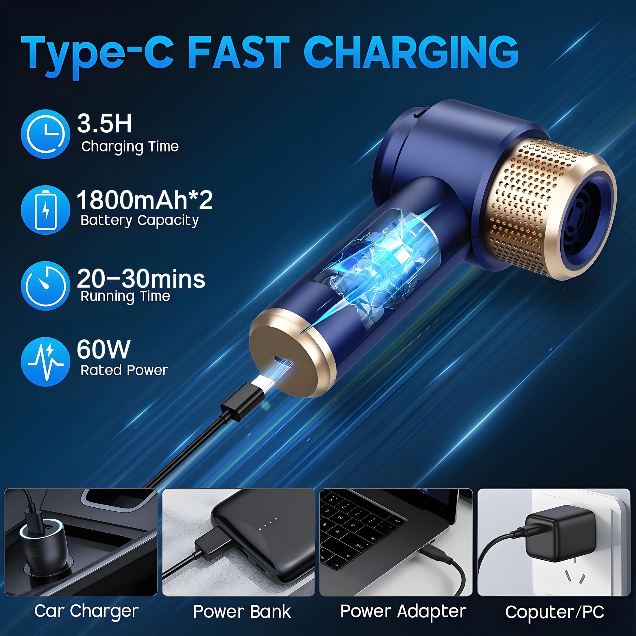 SIMWAL Handheld Vacuum Cleaner, 9000Pa Air Duster and Vacuum Cleaner with LED Light, Portable Cordless Car Vacuum with Multi-Nozzles, Mini Vacuum for Car, Office, Home