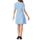 thumbnail image 3 of Vestido de punto A-line con media abertura en V y manga corta texturizada para mujer, ideal para el trabajo, color azul cielo, 3 of 6