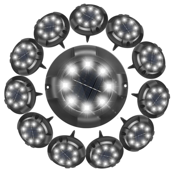 Fohil 12 Pack Solar Ground Lights Outdoor,12 LEDs Solar Disk Lights Waterproof Ground Lights for Pathway Lawn Yard Walkway Garden Decor