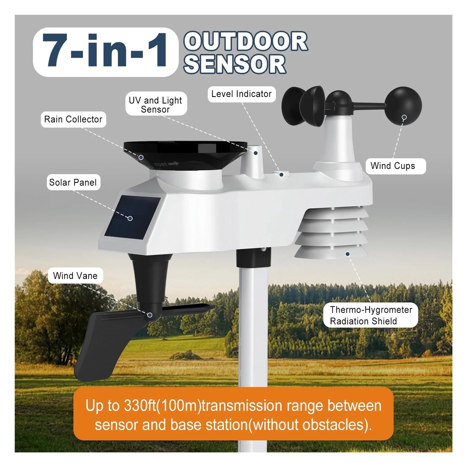 Wireless Weather Station 14-in-1, Real-Time Sync to Weather Underground, 330ft