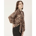 thumbnail image 3 of Moomaya Printed Full Sleeve Knot Cropped Shirt, Cotton Summer Top For Women, 3 of 8