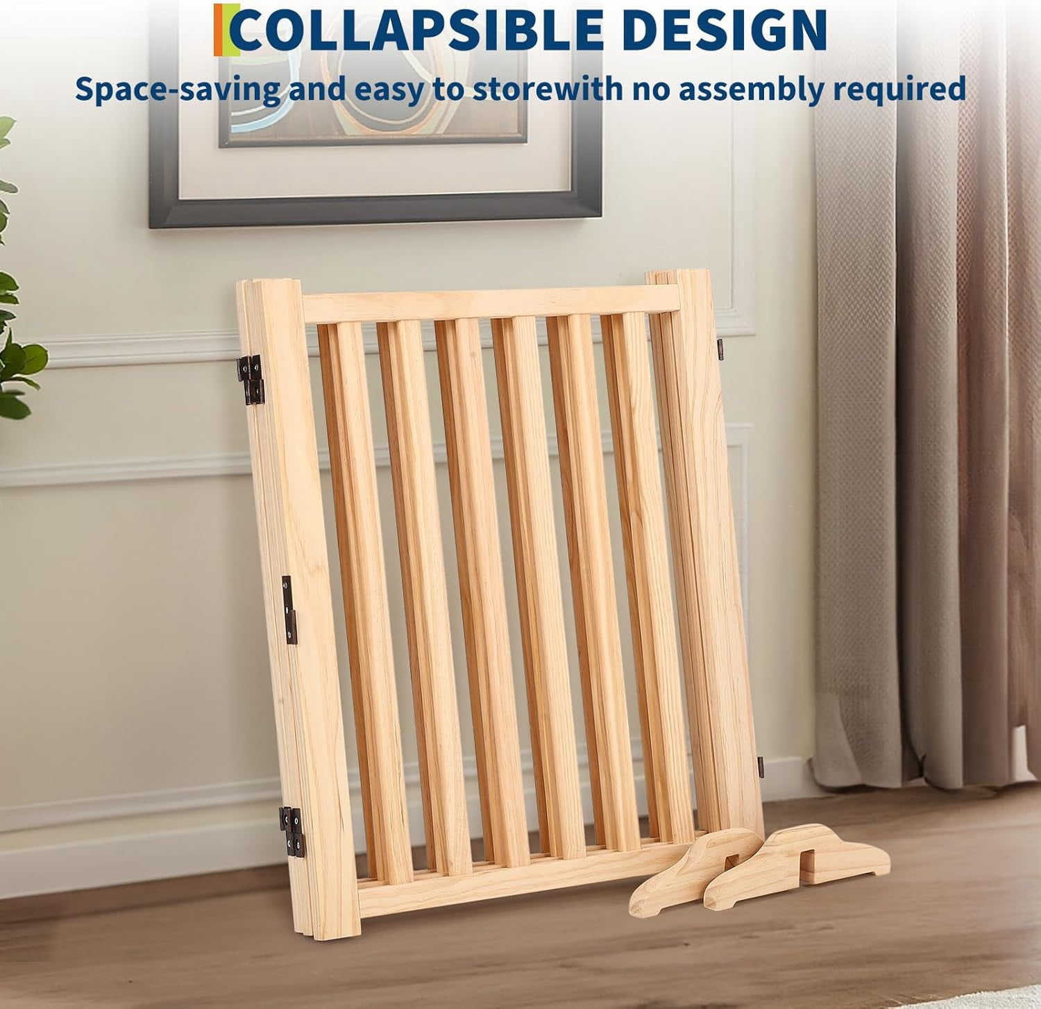 3-Piece 24" Wood Dog Door - Freestanding Pet Door with Non-Slip Pad, No Drilling Required! Hardwood Folding Door for Stairs, Kitchens, Doorways (Natural Wood)