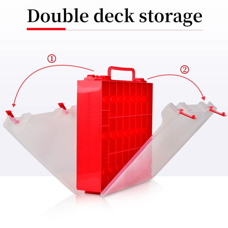 Fullcase Toys Car Organizer Storage Container, Double Sided Carrying Box  Holds 48 Compartments (Box Only) Red 