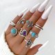 thumbnail image 1 of Juego de anillos retro con personalidad exagerada, calavera, estrella de mar, anillo de búho, juego de 7 anillos, 1 of 6