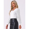 thumbnail image 4 of DARING DIVA Women's Sequin Sleeve V Neck Sparkly Top with Long Sleeves L White, 4 of 5