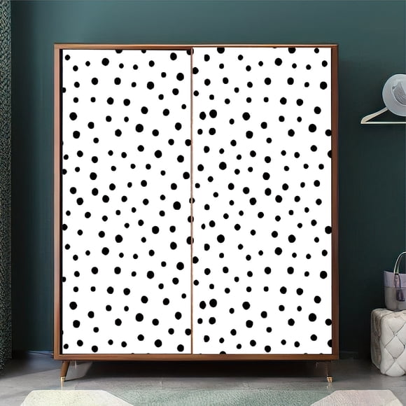 Peel & Stick Polka Dot Wallpaper - Black and White, Removable Vinyl Contact Paper for Walls, 15.7" x 118.1", Easy Apply & Remove
