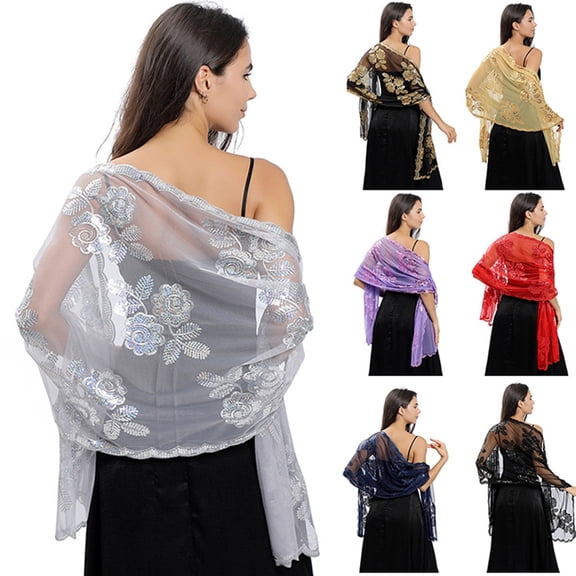 Dalrosia Sequin Floral Shawls and Wraps for Evening Dresses,Women sparkly Sheer Mesh Wedding Shawls for Evening Party