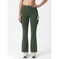 thumbnail image 3 of FLEXVIBE Womens Flare Leggings for Yoga Workout Polyester High Waist Stretch Bootcut Pants with Cargo Pockets,Olive Green,US Size XXL, 3 of 9
