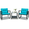 thumbnail image 2 of Gymax 3PCS Rattan Rocking Chair Table Set Patio Furniture Set w/ Blue Cushions, 2 of 10