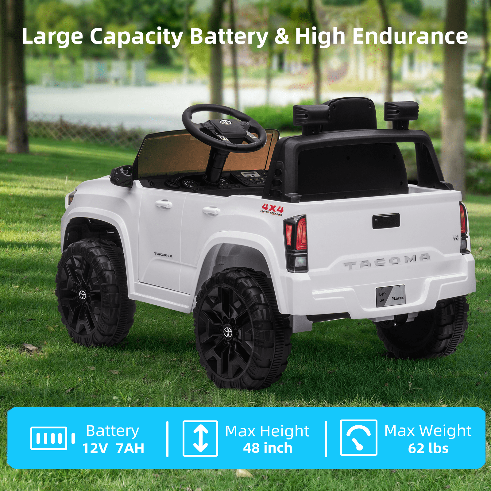 Officially Licensed Toyota Tacoma Car, 12V Battery Powered Electric Car with Remote Control, Spring Suspension Safety Belt, 2-Speed Ride On Toy Car with Headlights, for 37-96 Months