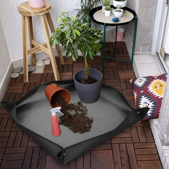 Ovzne Plant Repotting Mat PVC Oxford Gardening Mats Copper Buckle Changing Mat Succulent Potting Planting Mixing Dirt Mat Potting Soil Plants Mat Indoor Garden Tools (50*50cm/19.69*19.69in, Black)