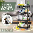 thumbnail image 3 of 4 Tier Rolling Cart, Metal Rolling Cart with Wheels with 3 Hanging Cups & 4 Hooks, Utility Cart, Multifunctional Storage Cart Organizer for Bathroom, Kitchen, Living Room, Office, Black, 3 of 14
