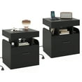 thumbnail image 1 of Gymax 2PCS Nightstand w/Charging Station Drawer Sliding Top Storage Tray Open Shelves Black, 1 of 10