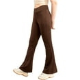 thumbnail image 2 of JanJean Kids Girls Fashion Flared Pants Yoga Pants Solid Color V-Shaped Waistband Casual Bootcut Brown 140, 2 of 4