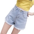 thumbnail image 1 of LOVZFMLL Women's Solid Color High Waisted Denim Shorts With Frayed Edges Light Blue L, 1 of 2