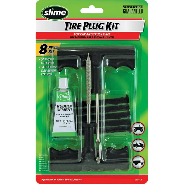  Slime 1034-A Tire Repair Reamer Plug Kit, Medium Heavy Duty  Strings, T Handle Type and Glue, 8 Piece Set : Automotive