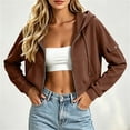 thumbnail image 7 of Maean Women's Crop Zip up Hoodies Coat Casual Hooded Sweatshirts Fall Cargo Jacket with Pockets, 7 of 7