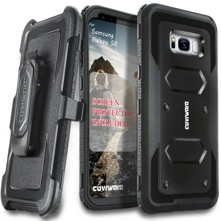 Samsung Galaxy S8 Case, [Aegis Series] + Full-Coverage Screen Protector, Heavy Duty Rugged Full-Body Armor Holster Case [Belt Swivel Clip][Kickstand] For Samsung Galaxy S8, (Samsung S8 Best Case)