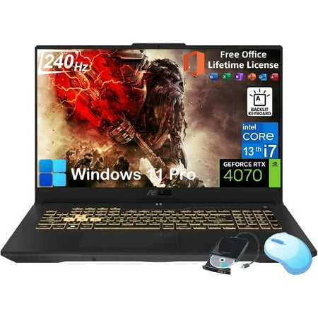 ASUS TUF F17 Gaming Laptop - 17.3" 2.5K WQHD 240Hz Display, NVIDIA GeForce RTX 4070, Intel Core i7-13620H, MS Office Lifetime, 64GB DDR5, 1TB SSD, Windows 11 Pro, Backlit KB, Wi-Fi 6