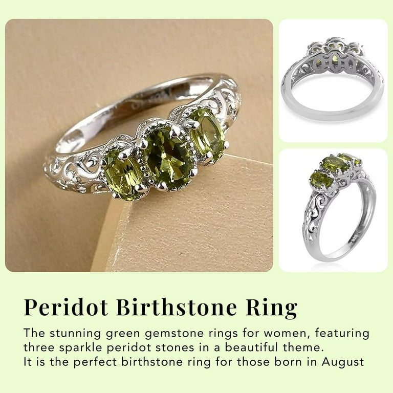 Birthstone Peridot Ring for Her Sterling Silver Rings Women in
