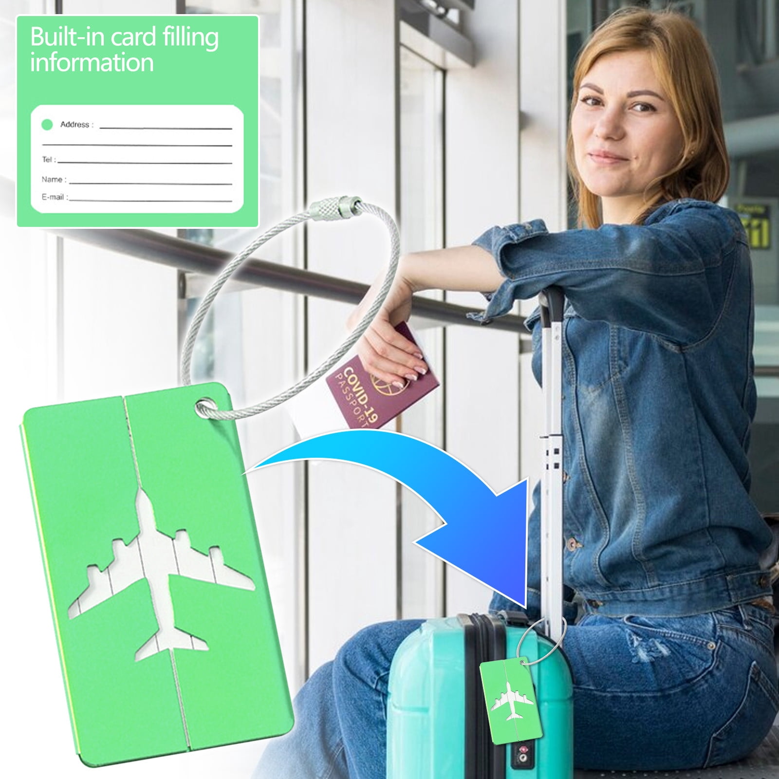 Étiquette de bagage en métal aluminium avec boucle en fil d'acier pour valise de voyage - Chine Étiquettes à bagages métalliques et étiquettes à bagages avec étiquette prix