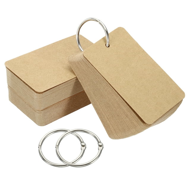 Unique Bargains 3.5' x 2' Blank Flash Cards with Rings Study Cards Index Cards Note Card Pre Hole Punched, Brown 150 Pack