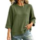 thumbnail image 1 of Sudadera de Cuello Redondo para Mujer Casual de Manga 3/4 Tipo Pulóver Tops Ajuste Holgado Sudadera de Estampado Sólido sin Capucha, 1 of 9