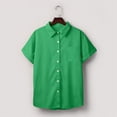 thumbnail image 4 of IYYVV Button Down Short Sleeve Shirts for Women V Neck Loose Roll Up Collared Shirt Casual Summer Tops with Pockets Green L, 4 of 7