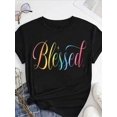 thumbnail image 6 of 【New Arrival】Blessed Rainbow Gradient Script Letter Graphic T-Shirt, Women’s Inspirational Faith Casual Short Sleeve Tee, 6 of 10