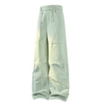 thumbnail image 4 of Women's Water Resistant Hiking Pants, Fleece Lined Cargo Pants for Women, High Waisted Baggy Parachute Trousers, Wide Leg Climbing Pants with Multi Pockets for Winter Outdoor and Street Light Green, 4 of 4