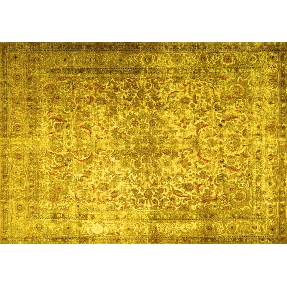 Ahgly Company Machine Washable Indoor Rectangle Persian Yellow Traditional Area Rugs, 3' x 5'