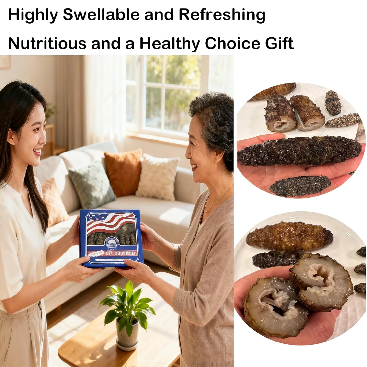 1LB South American Wild Sea Cucumber - 30-50pcs 100% Natural Sun Dried Sea Cucumber Grade AAAA Nutritious Rich In Protein, Vitamins and Minerals Medium Gift Box 1 Pound