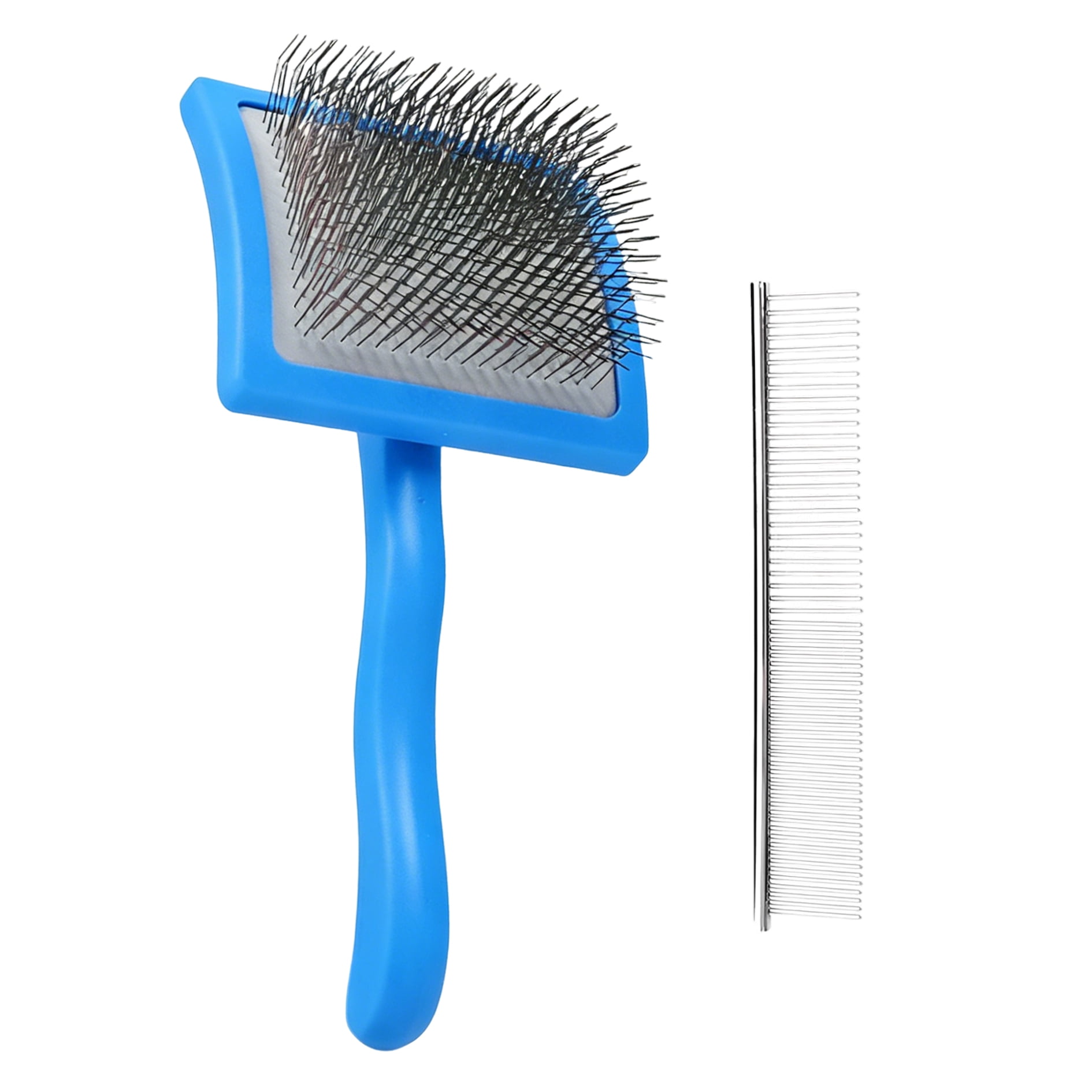 2PCS Slicker Brush for Dogs & Pet Comb, Professional Dog Grooming Brush Goldendoodles Poodles Labradoodles with Extra Long Pins to Effectively Remove Tangles, Knots and Mats Blue