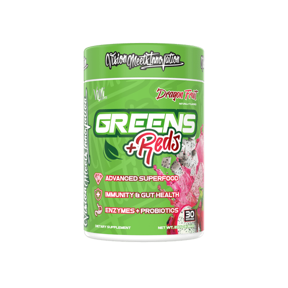 Greens Reds Advanced Superfood by VMI Sports | Immunity and Gut Health | Enzymes & Probiotics | 30 servings (Dragon Fruit)
