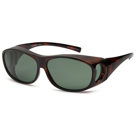 Sunglasses Brown Lens Tortoise Frame - ClipShades Polarized Fit Over Sunglasses for Prescription Glasses - Olive Lens on Tortoise Frame