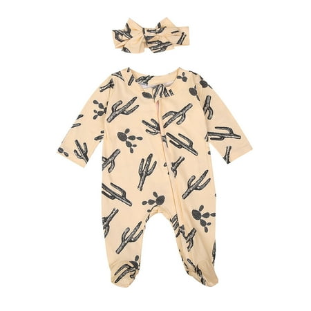 

Felcia Baby Girl Clothing Long Sleeve Zipper Cactus Print Footies Jumpsuits