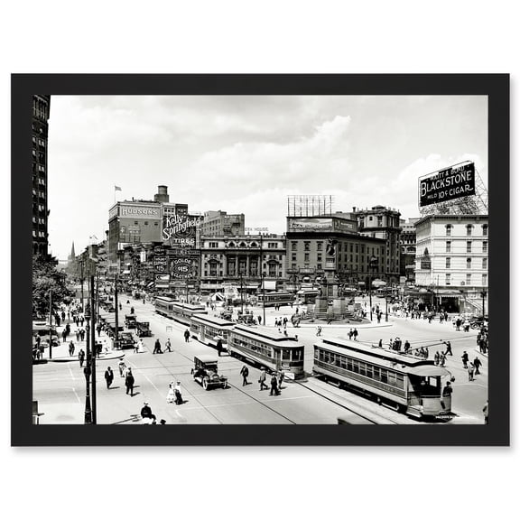 Woodward Avenue 1917 Detroit USA A4 Artwork Framed Wall Art Print