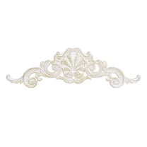 Sungmor Cast Iron Fleur De Lis Wall Decor, Vintage White Metal Flower Scrolled Wall Pediments Decor, 15.5" Long Carved Appliques Onlays, Wall Door Cabinet Mantel Topper Corner Carving Decals