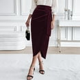 thumbnail image 3 of Perfectbot Women's Ruched Pencil Bodycon Midi Skirt - Wrap Tie Front Asymmetrical Velvet Long Skirt, 3 of 8