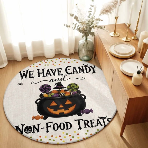 Round Rugs 3Ft, Halloween Round Area Rug Washable Indoor Throw Carpet, Pumpkins Spooky Spiders Candy Polka Dot Small Non Slip Circle Rug for Bedroom Living Room Home Decor Aesthetic