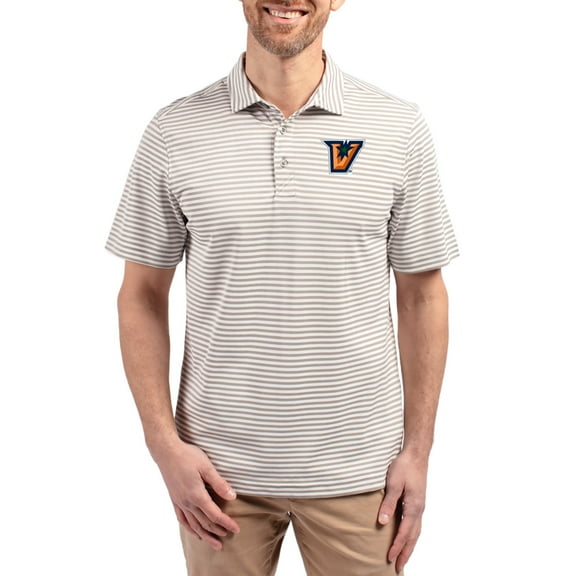 Men's Cutter & Buck Gray Texas-Rio Grande Valley Vaqueros Virtue Eco Pique Stripe Recycled DryTec Polo