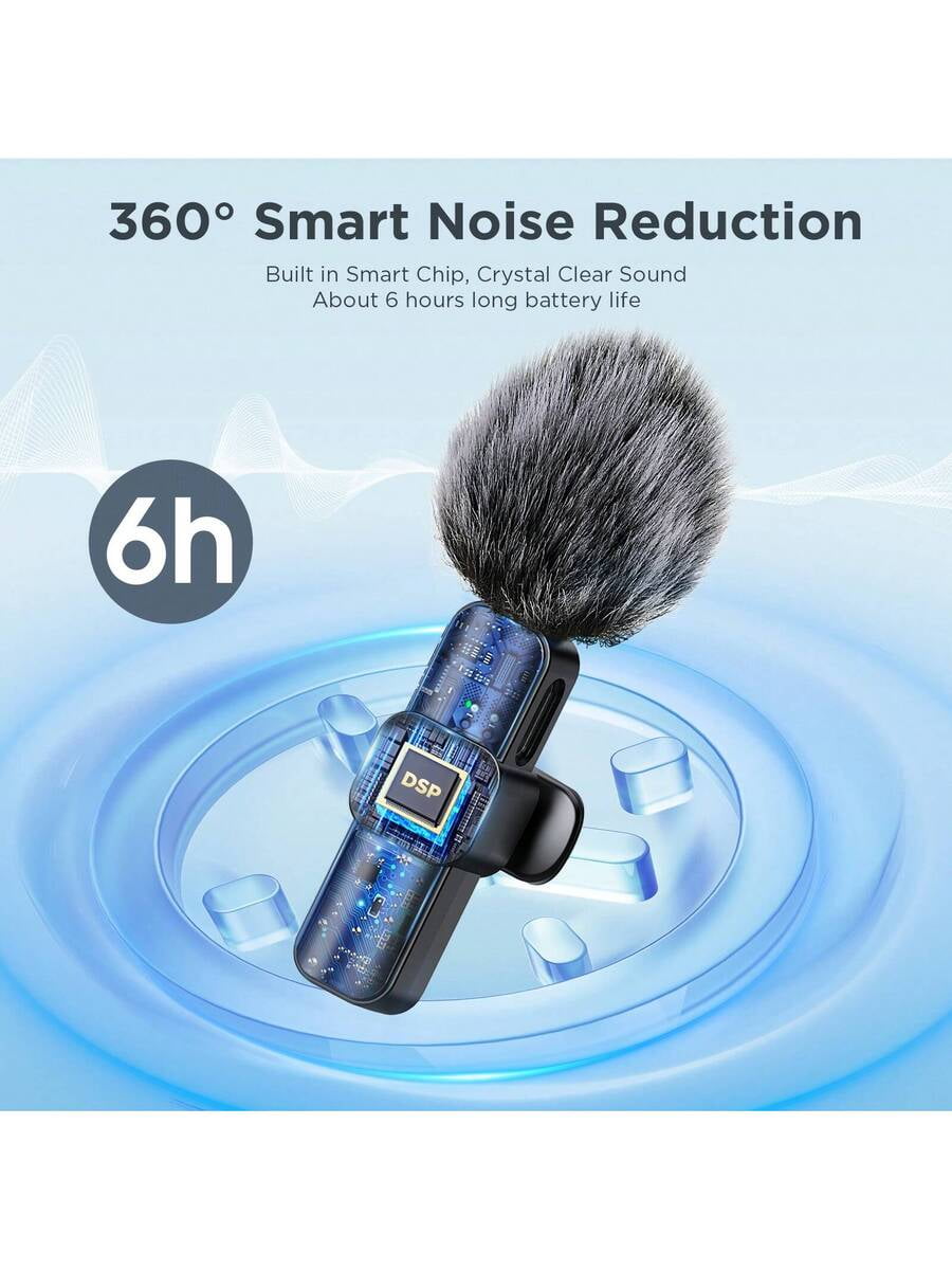 Professional Wireless Lavalier Microphone For Smartphone, Plug-Play Wireless Microphone For Video/Audio Recording, Clip On Lapel Mic For Interview/Vlog/Teaching