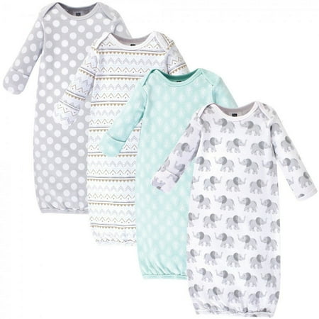 UPC: 0660168536652 | Hudson Baby Infant Cotton Long-Sleeve Gowns 4pk  Gray Elephant  0-6 Months