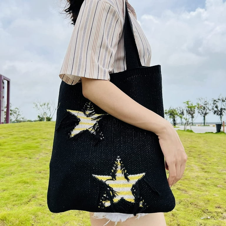 Kukuzhu Fairy Grunge Tote Bag Y2K Fairycore Crochet Hobo Bag Ripped Star Knitted Shoulder Bag Cottagecore Emo Accessories Walmart