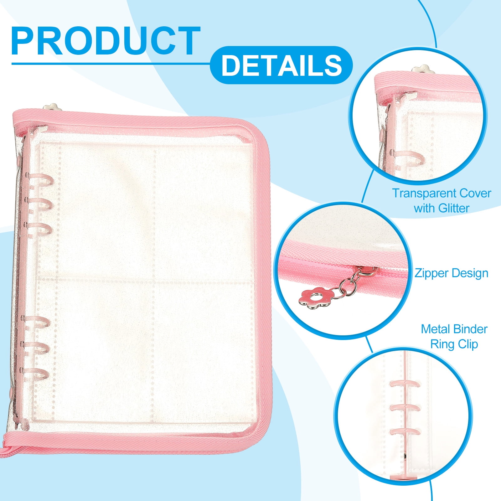 Uxcell Sticker Organizer Binder, Reusable A5 Album with 180 Pocket, Pink