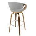 thumbnail image 4 of Curvini Mid-Century Modern Barstool in Walnut Wood and Grey Fabric by LumiSource - Set of 2, 4 of 7