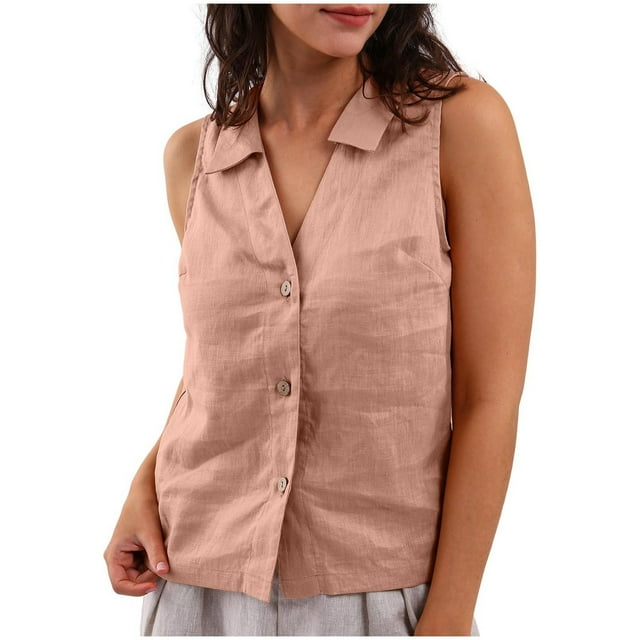 Timegard Womens Tank Tops Lapel V-Neck Button down Solid Color Comfy Dressy Casual Cute Sleeveless Top