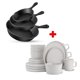 thumbnail image 1 of Combo de Vajilla de Gres Casa Litus de 16 Piezas para 4 Servicios y 3 Sartenes de Hierro Fundido Antiadherente, 1 of 7